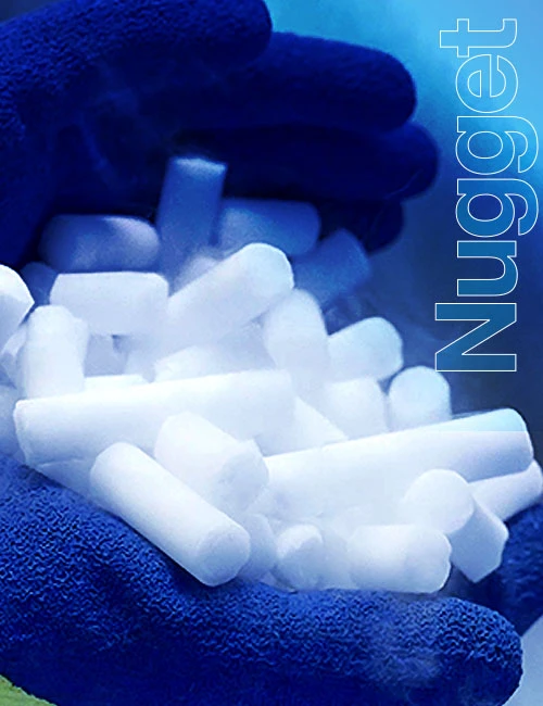 Hielo seco en presentación nugget, ideal para la conservación de alimentos
